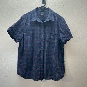North Face Shirt Mens Large Blue Plaid Short Sleeve Button Up Outdoor Cotton